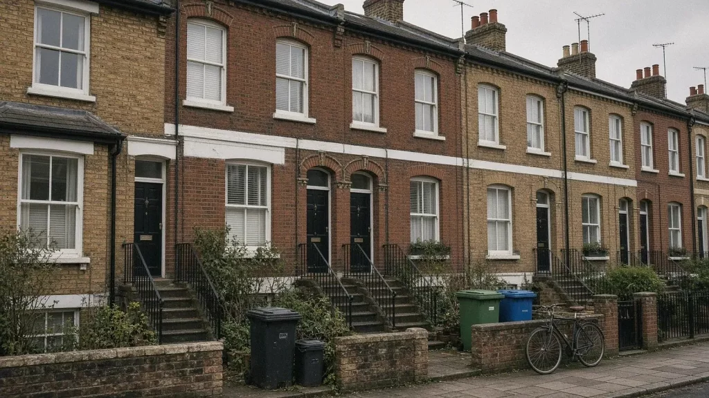 A row of Victorian terraced houses on a London street
